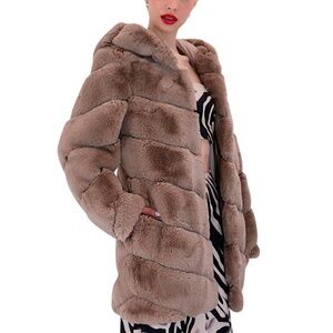 BCBGMaxAzria Tan Faux-Fur Coat